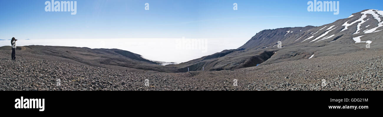 Islande : faire de l'image sur le haut de la Glacier Skaftafellsjokull, Skaftafell, un éperon de la calotte de glace Vatnajokull Banque D'Images