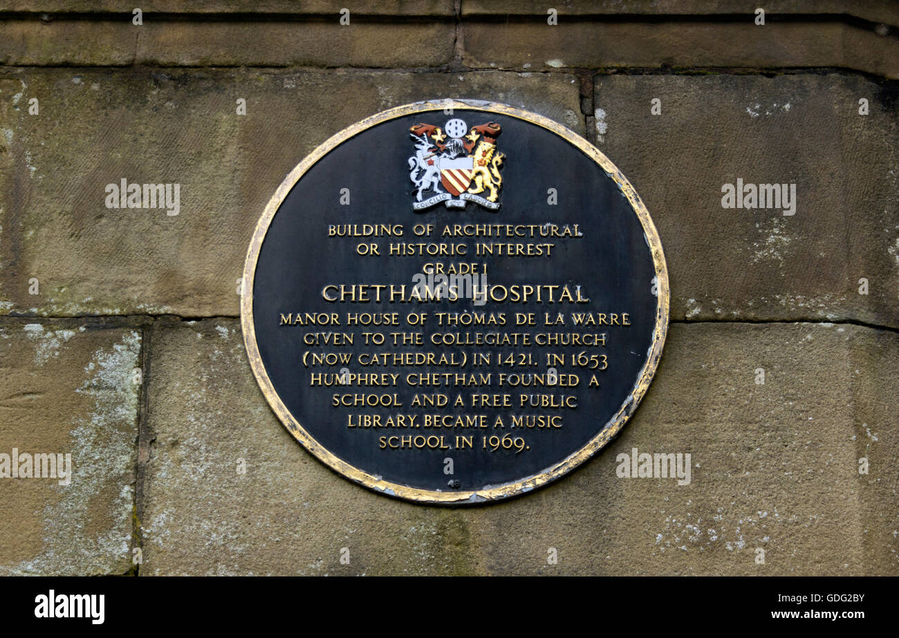 Chetham's Hospital Plaque Banque D'Images