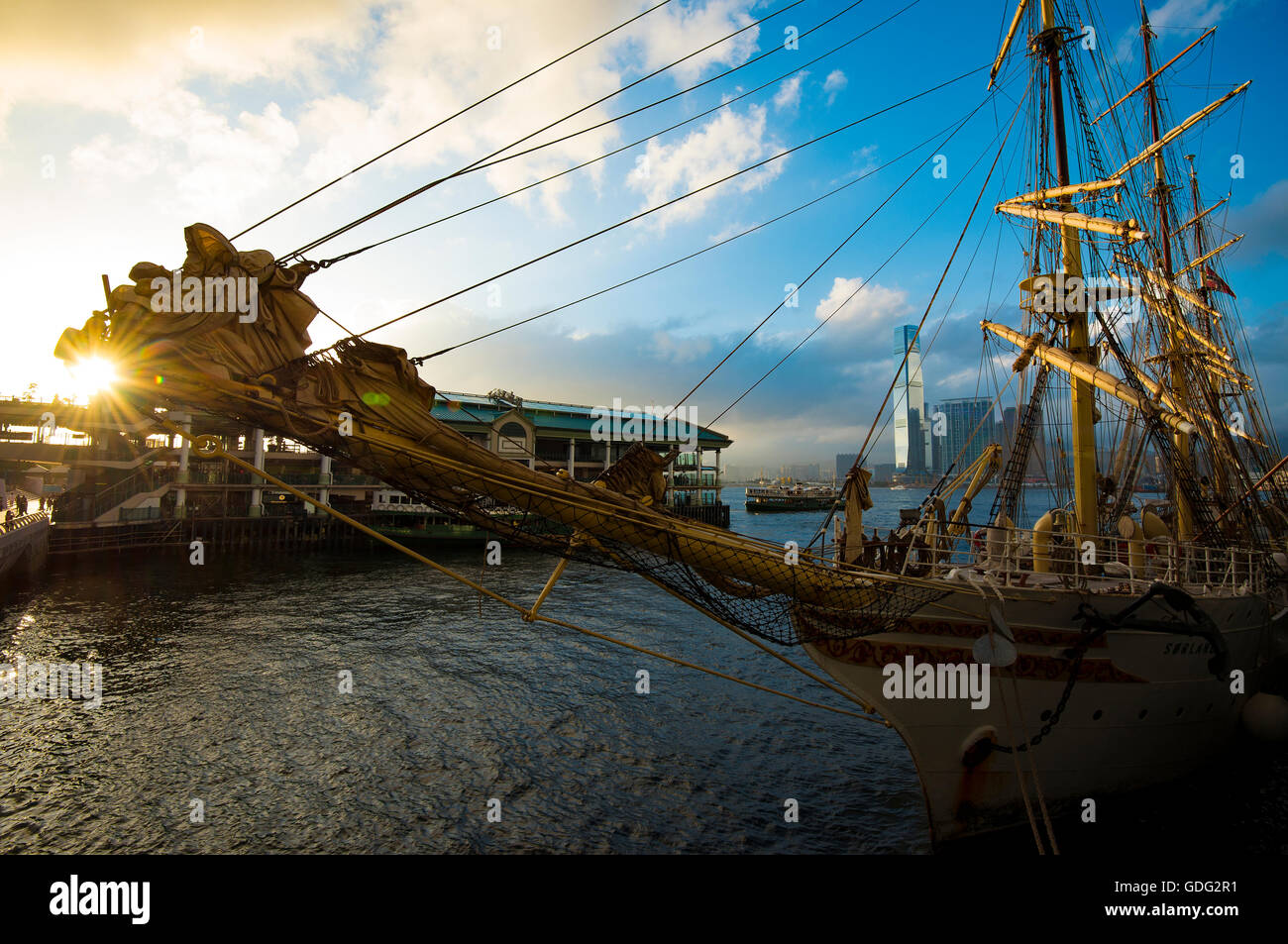 Navire norvégien Sørlandet amarré dans le port de Victoria, Hong Kong, Chine. Banque D'Images