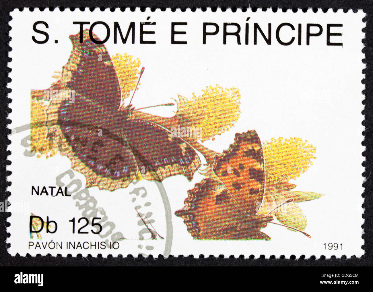 Grootebroek ,les Pays-Bas - mars 20,2016 : un timbre imprimé par Sao Tomé e Principe, montre, vers 1991 papillon Banque D'Images