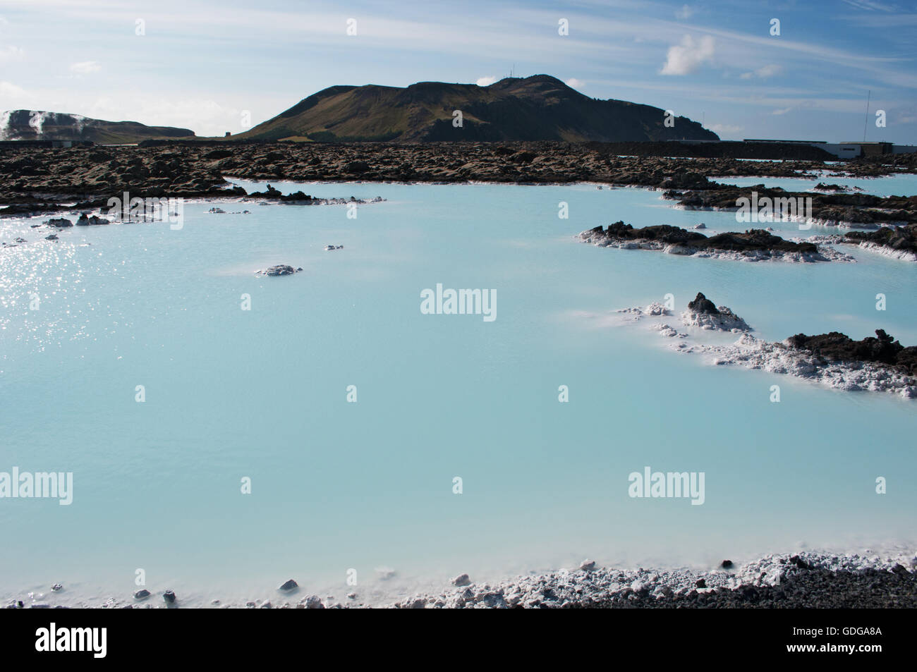 Islande : détails du Blue Lagoon, un spa géothermique situé dans un champ de lave en Grindavik, l'une des attractions touristiques les plus visitées Banque D'Images