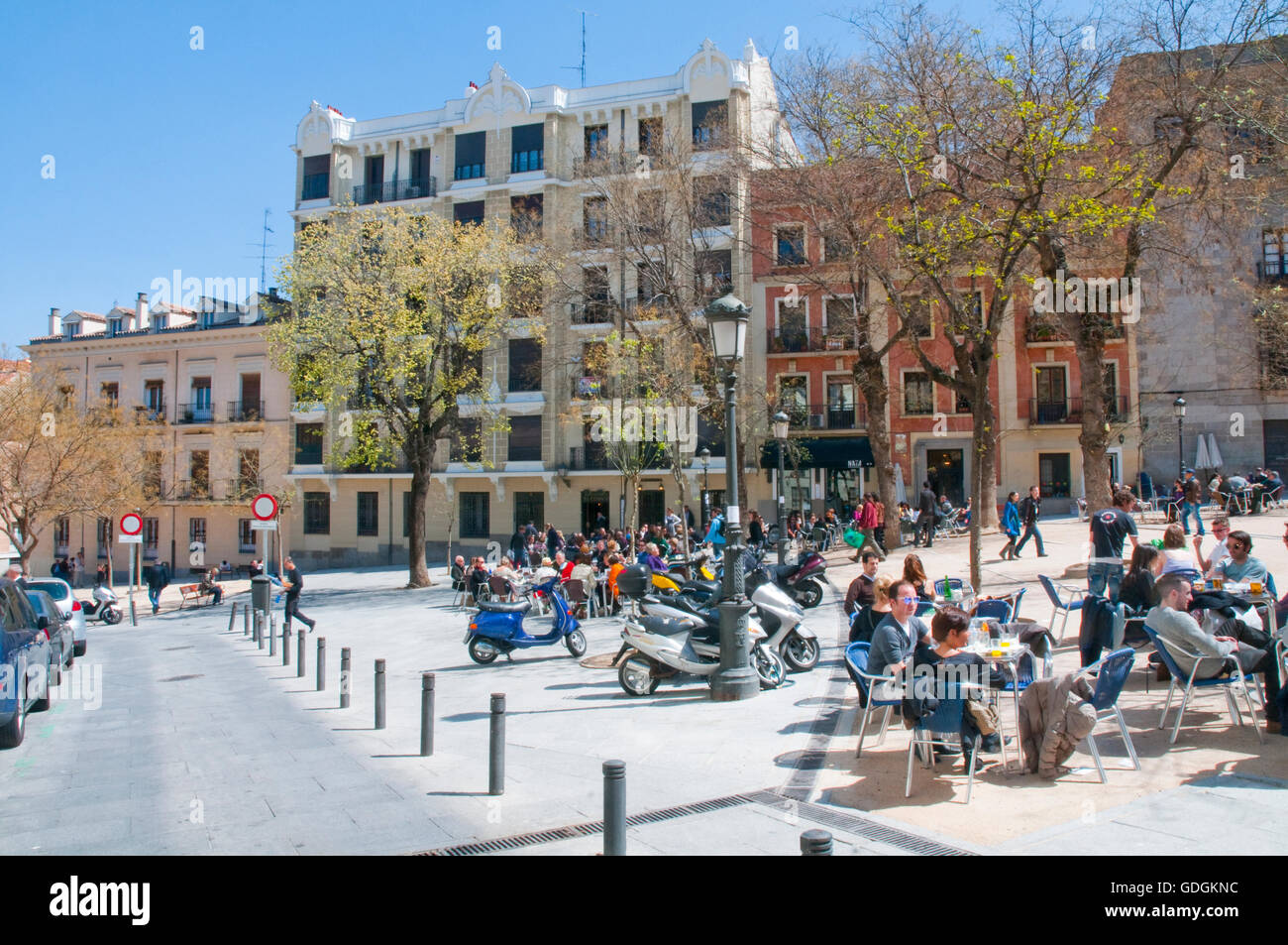 Terrasses de la Plaza de la paja. Madrid, Espagne. Banque D'Images