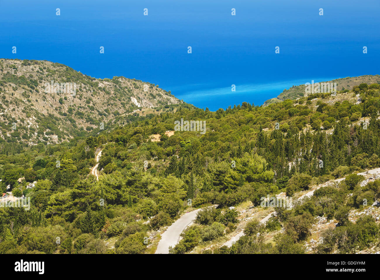 Lefkada coast beach Grèce. Vue panoramique de la mer Ionienne à Kalamitsi, Lefkada Banque D'Images