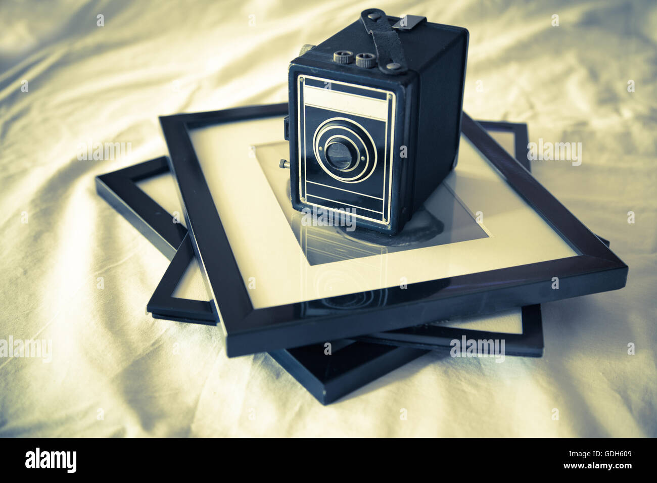 Style Vintage camera film box avec photographies et ton rétro Banque D'Images