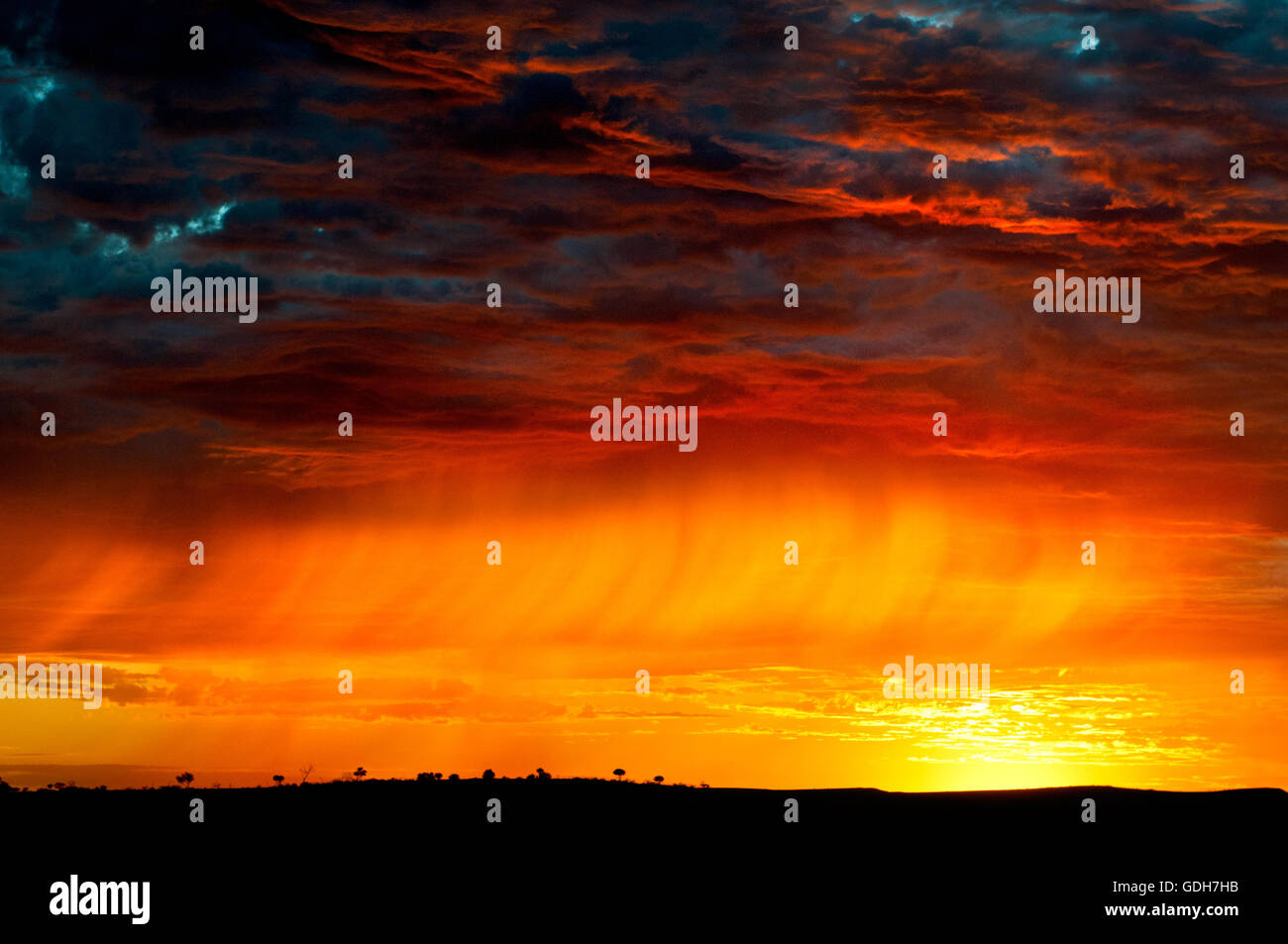 Lever de soleil spectaculaire dans le désert australien. Banque D'Images