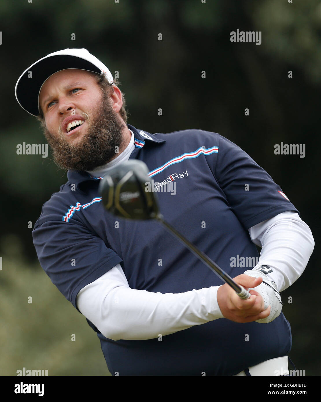 L'Angleterre Andrew Johnston au 1er tee pendant quatre jours de l'Open Championship 2016 au Royal Troon Golf Club, South Ayrshire. Banque D'Images