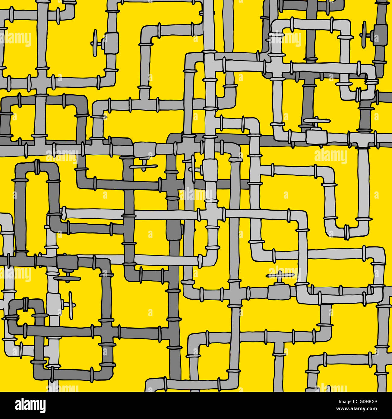 Cartoon illustration de canalisation d'eau complexe enchevêtrée de la texture Banque D'Images