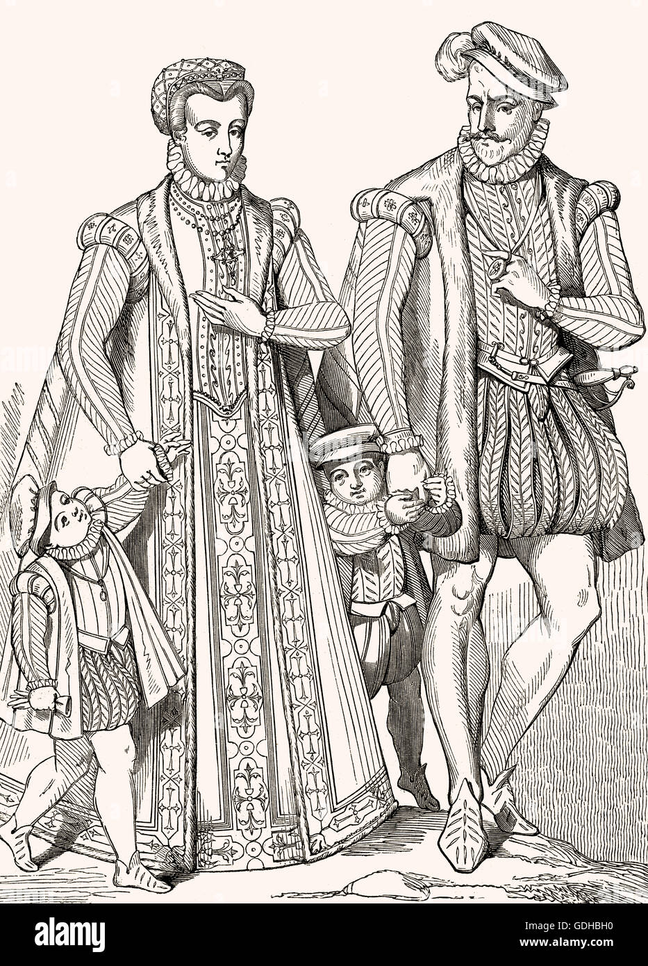 Les costumes d'une famille noble au 16ème siècle Banque D'Images