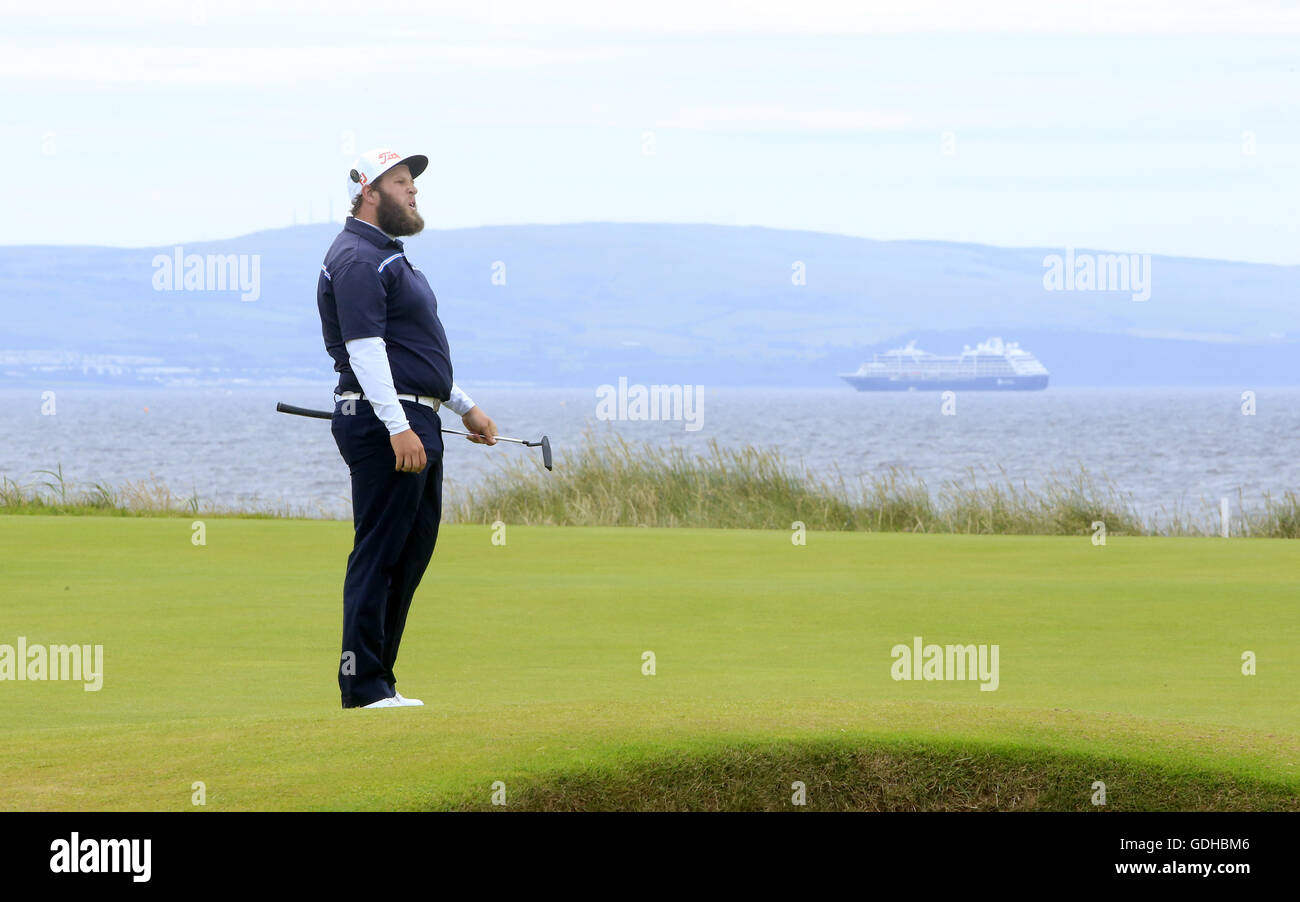 L'Angleterre Andrew Johnston sur la sixième journée verte pendant quatre de l'Open Championship 2016 au Royal Troon Golf Club, South Ayrshire. Banque D'Images