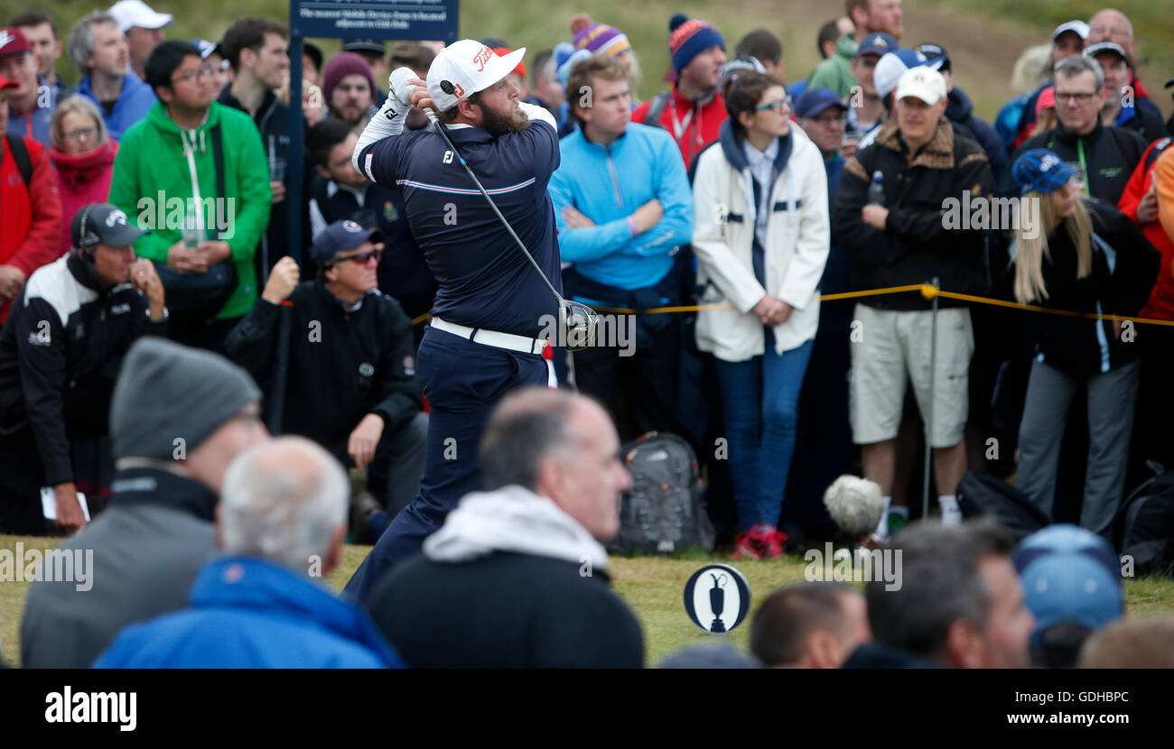 L'Angleterre Andrew Johnston sur le 7ème tee pendant jour quatre de l'Open Championship 2016 au Royal Troon Golf Club, South Ayrshire. Banque D'Images