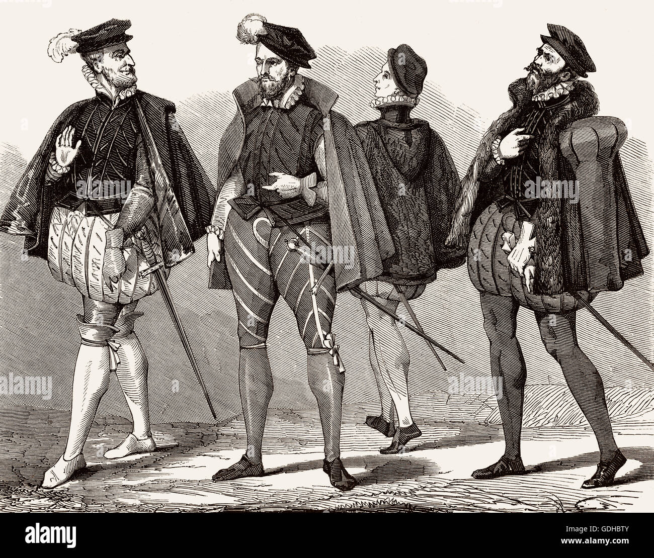 Costumes pour hommes dans le 16e siècle Banque D'Images