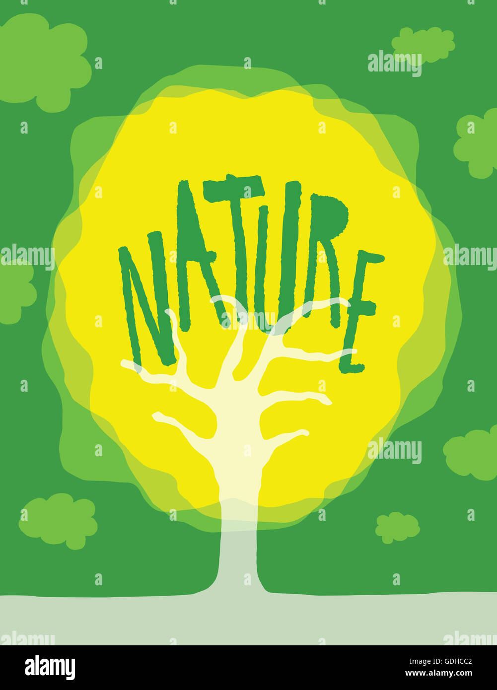 Cartoon illustration arbre avec green nature mot Banque D'Images