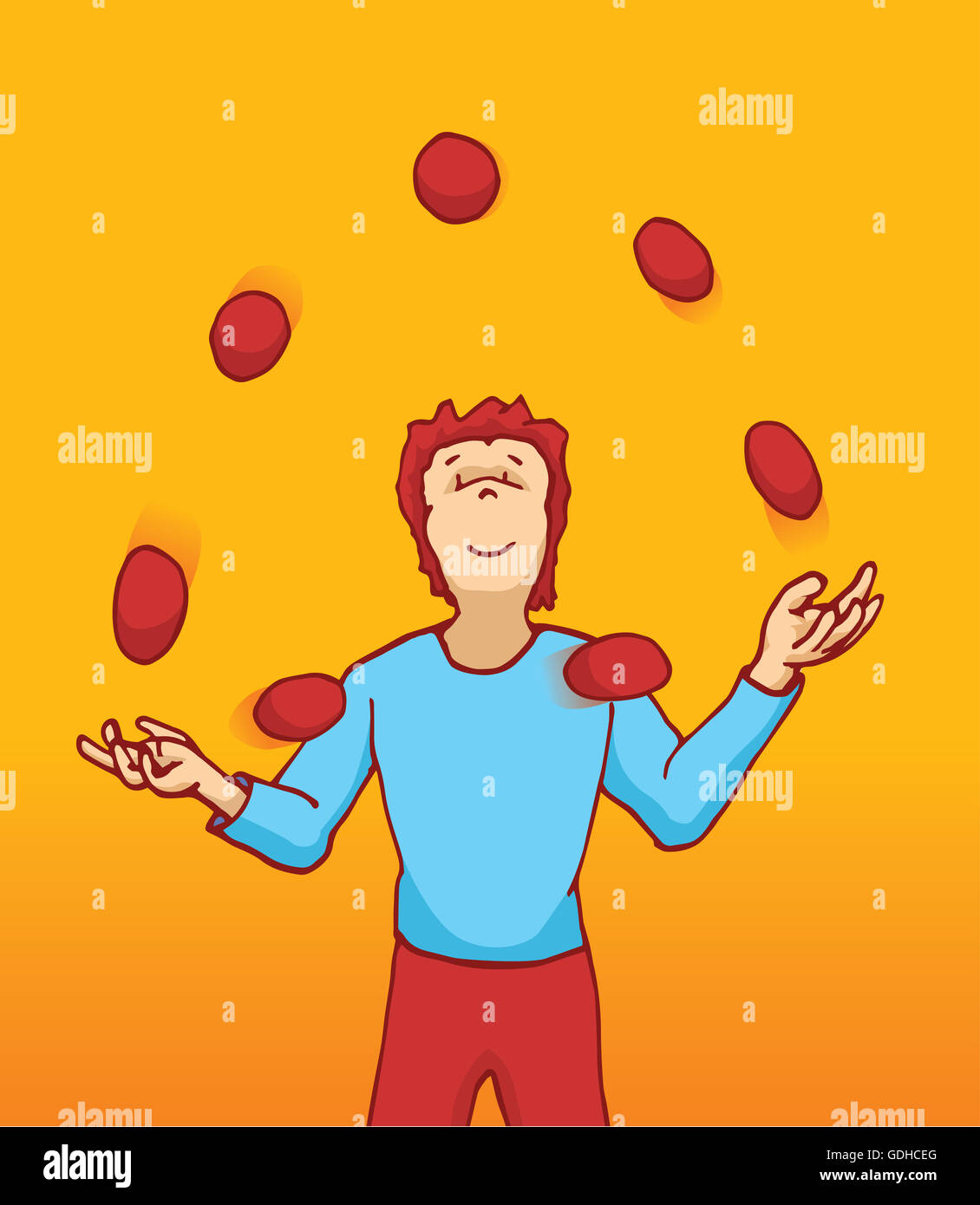 Cartoon illustration d'un jongleur de la manipulation de balles en l'air Banque D'Images