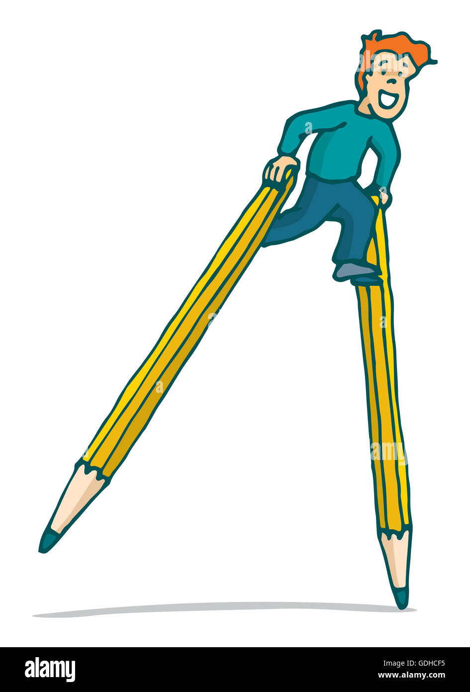 Cartoon illustration de jeune retourner à l'école sur pilotis crayon Banque D'Images