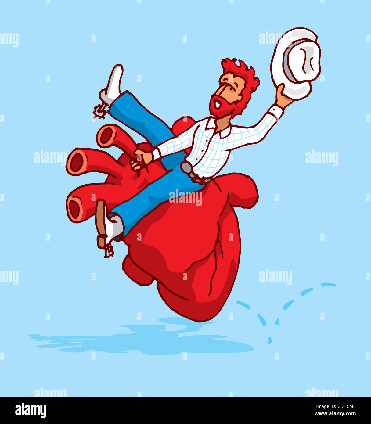Cartoon illustration de cowboy rodeo sur les battements de cœur solide Banque D'Images
