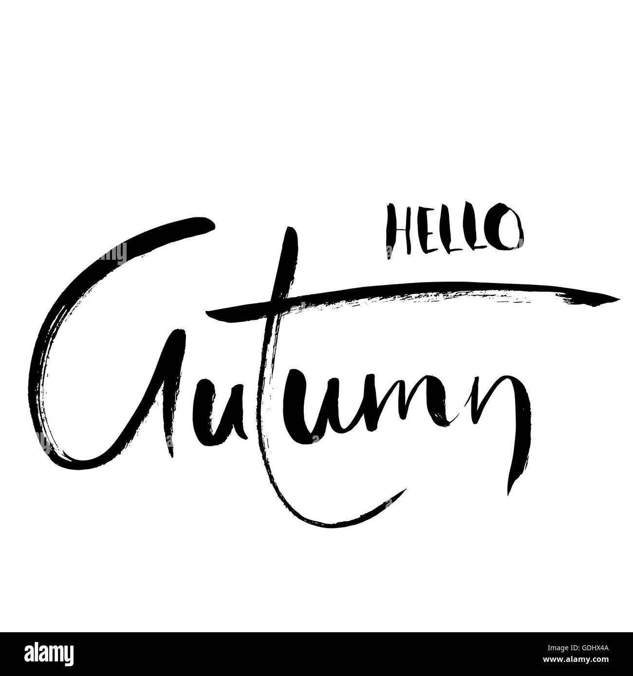 Bonjour l'automne. Des citations inspirantes. Lettrage brosse peint à la main Illustration de Vecteur