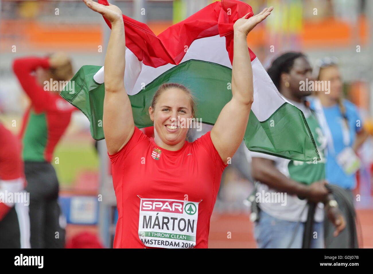 Amsterdam, Pays-Bas : Juillet 7, 2016 Anita Marton 2e au lancer du poids au championnat de l'Europe Amsterdam Banque D'Images