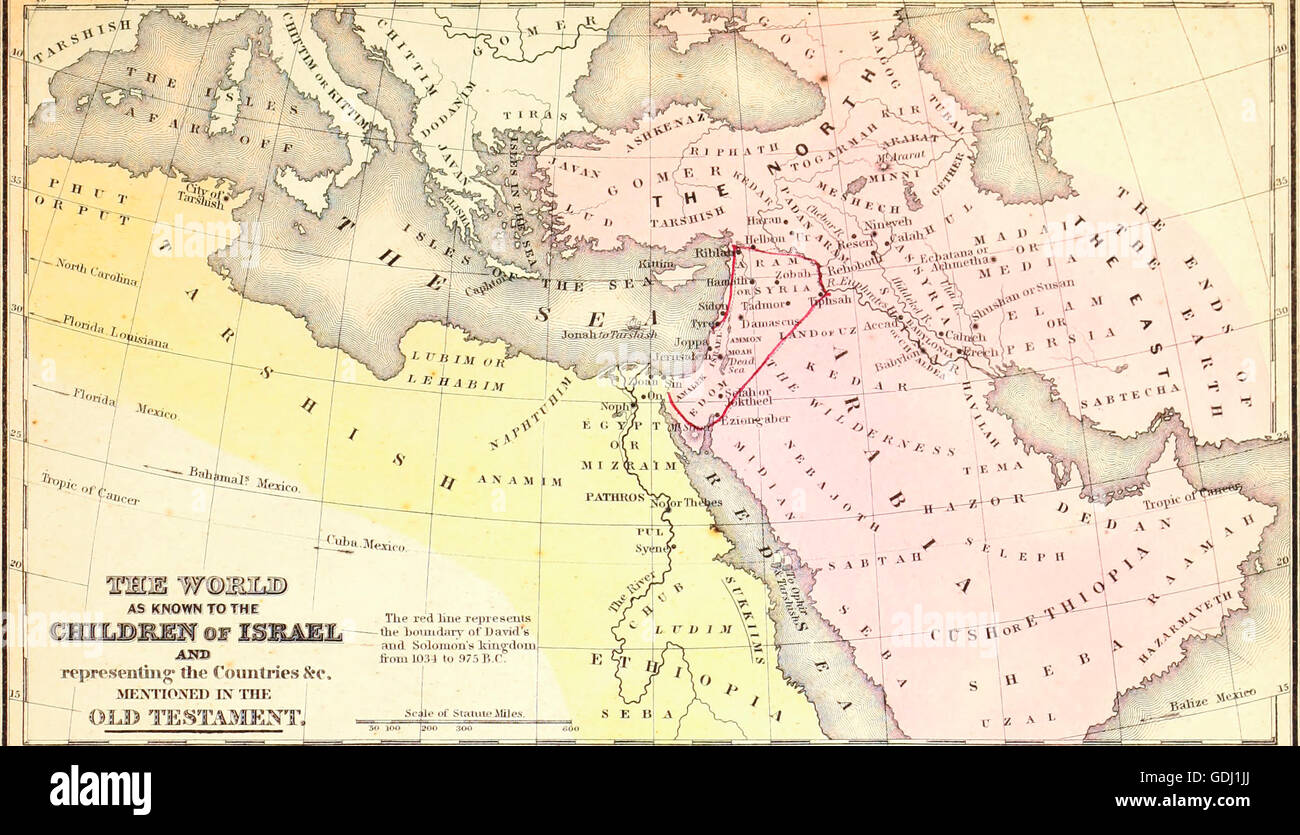 Le monde connu pour les enfants d'Israël et représentant les pays mentionnés dans l'Ancien Testament Banque D'Images