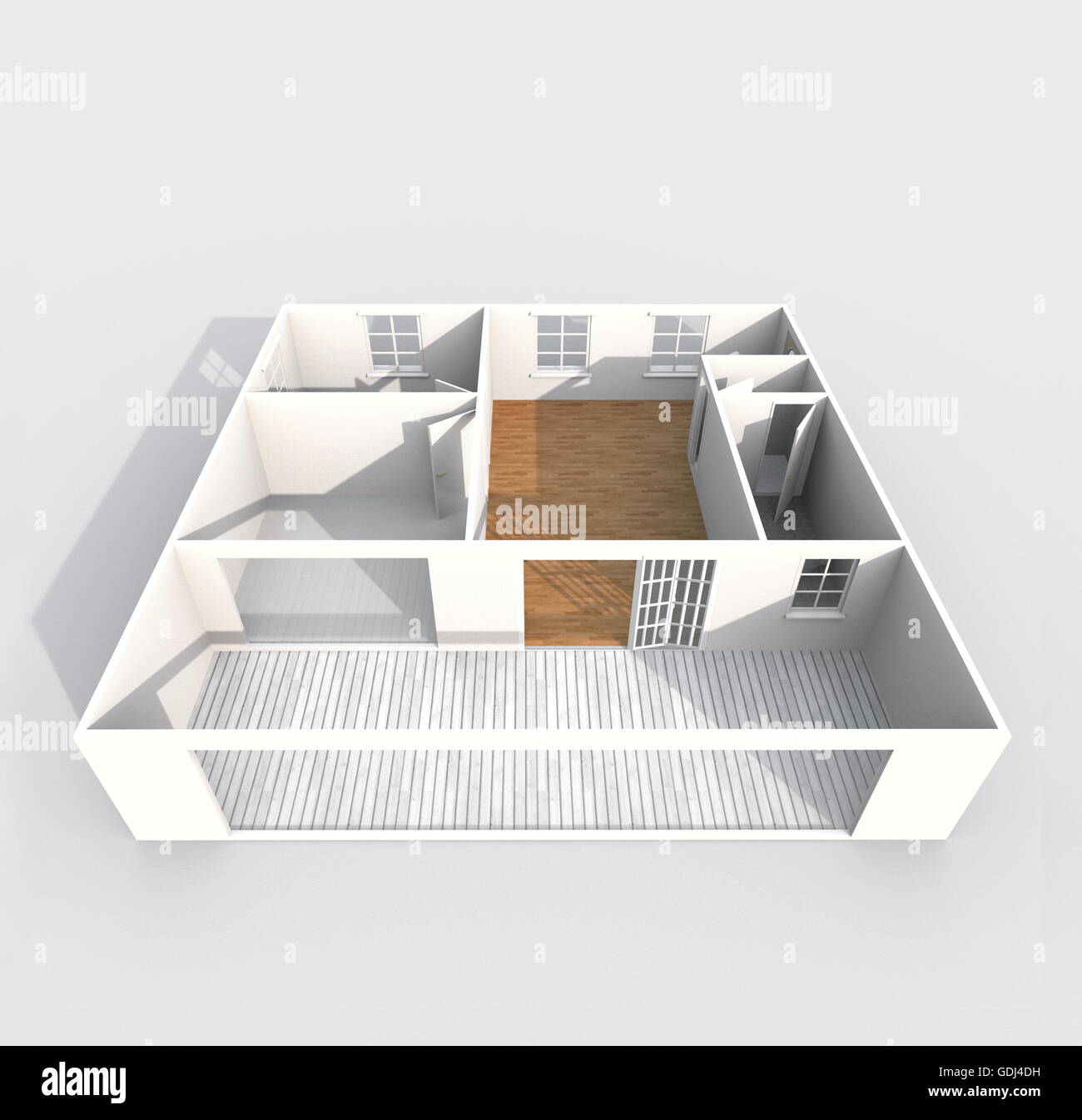 Le rendu 3D Intérieur vue en perspective d'accueil appartement vide avec un collage Banque D'Images