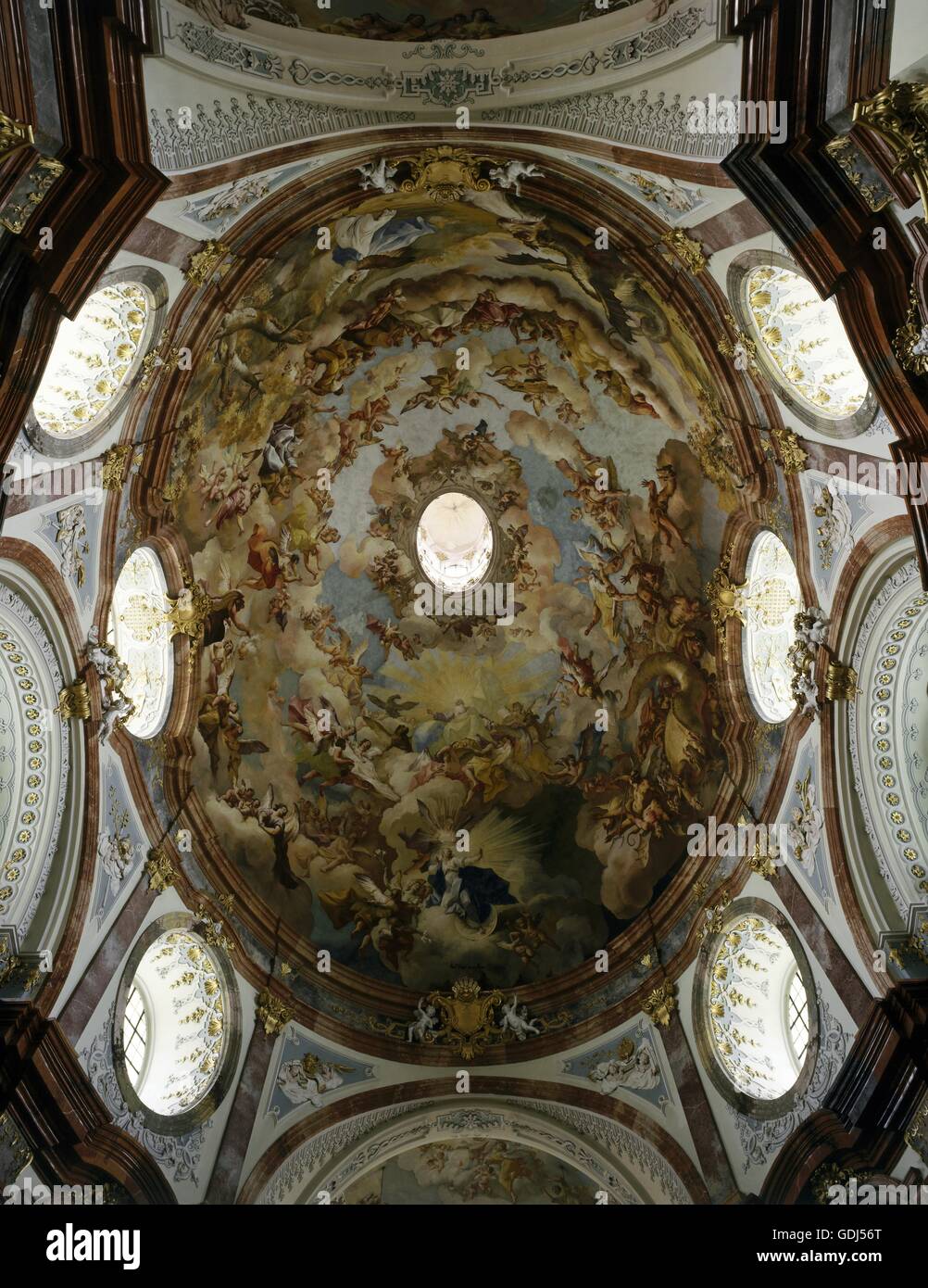 Géographie et voyages, l'Autriche, Basse Autriche, Altenburg, églises et couvents, Altenburg monastère, Minster, vue de l'intérieur, plafonnier, fresque au plafond avec vision de Saint John, par Paul Troger, 1732 - 1743, Banque D'Images