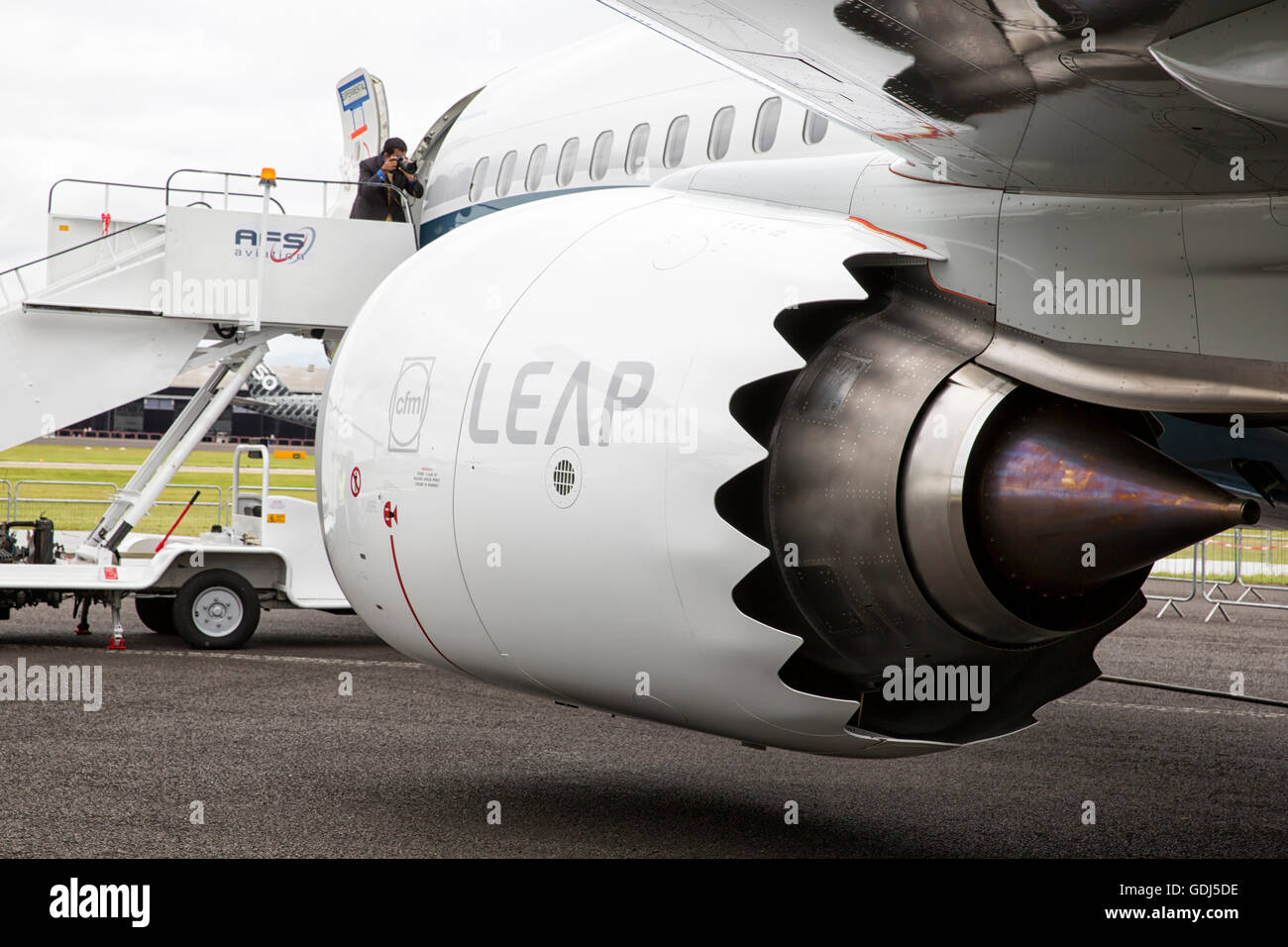 Le nouveau Boeing 737 MAX et le moteur LEAP de CFM International Farnborough 2016 Banque D'Images