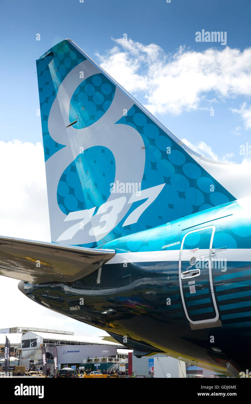 Le nouveau Boeing 737 MAX au Farnborough Airshow 2016 Banque D'Images