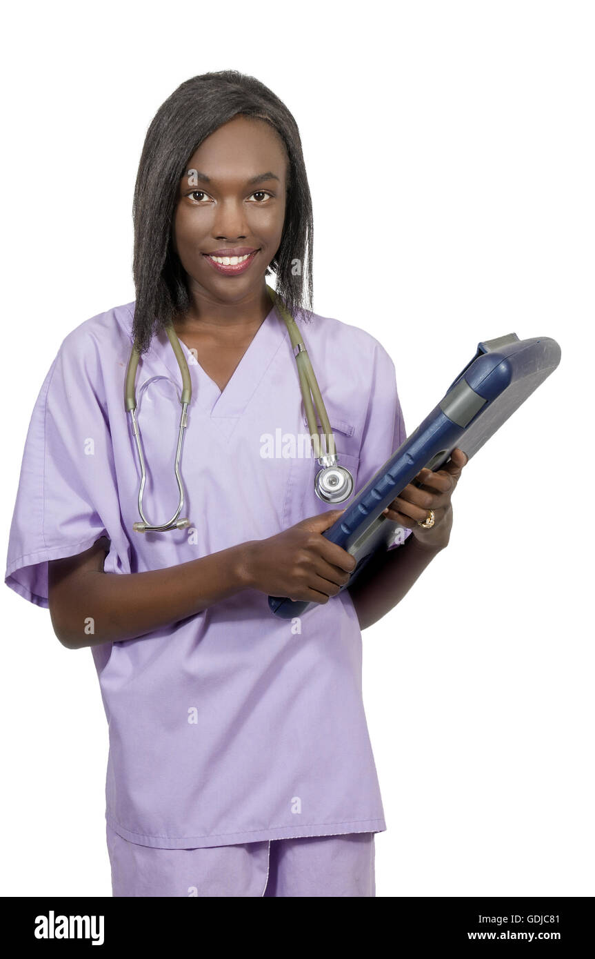 Belle jeune femme médecin ou infirmière la tenue d'un dossier de patient  Photo Stock - Alamy