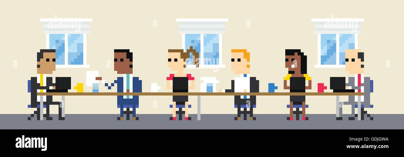 Pixel Art Illustration de l'équipe d'affaires dans la salle de réunion Illustration de Vecteur