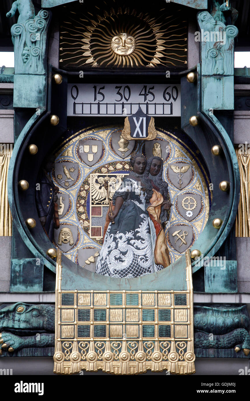 Détail de la célèbre Ankeruhr Jugendstil à Vienne Banque D'Images