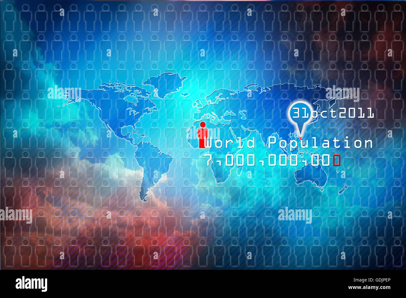 La population mondiale, la population de la carte mondiale Banque D'Images