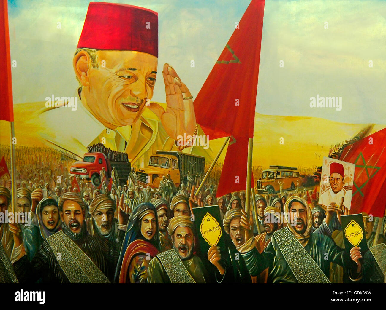 Peinture murale représentant le Roi Hassan II et de la Marche verte, le