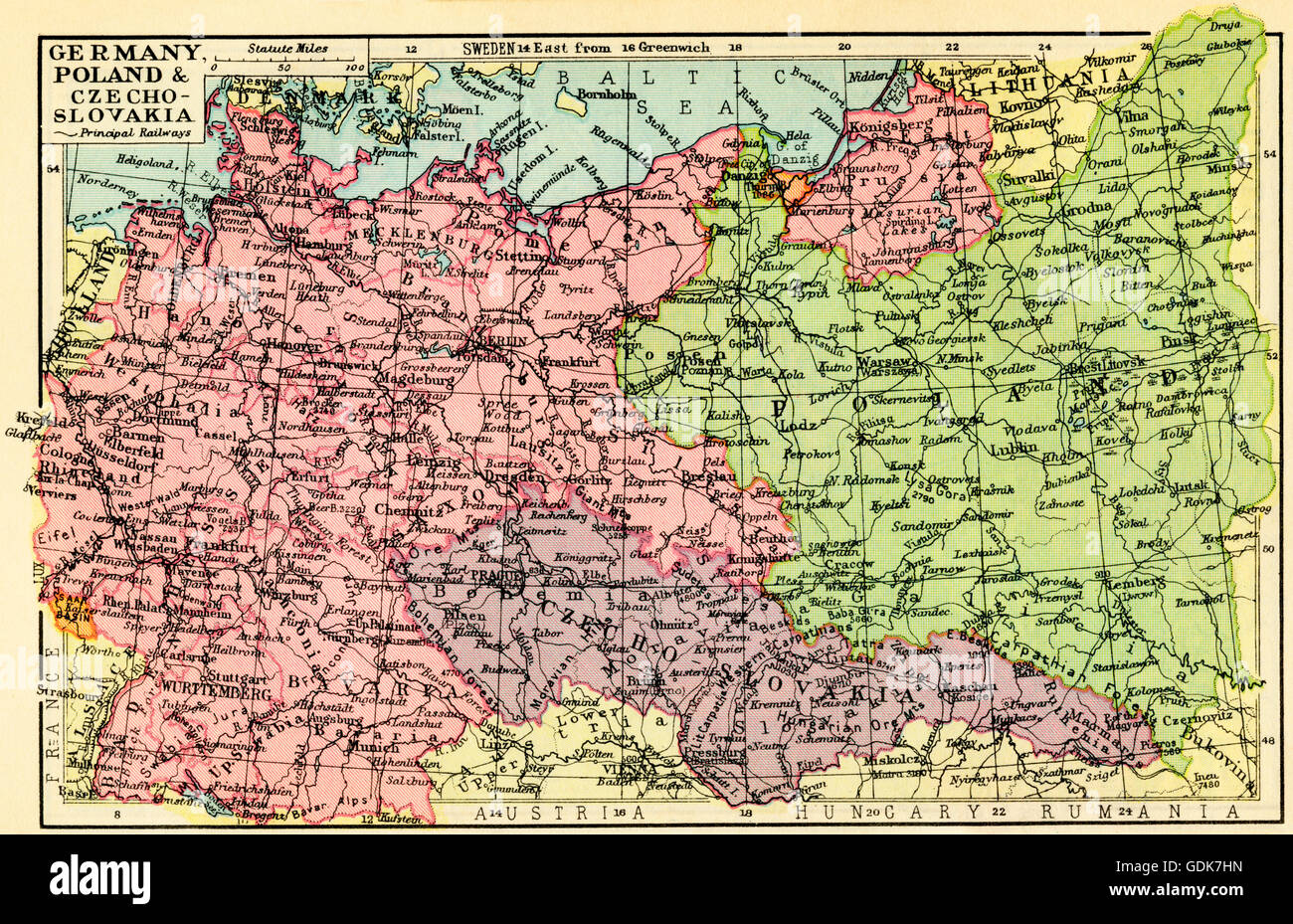 1930 une carte de l'Allemagne, la Pologne et la Tchécoslovaquie Banque