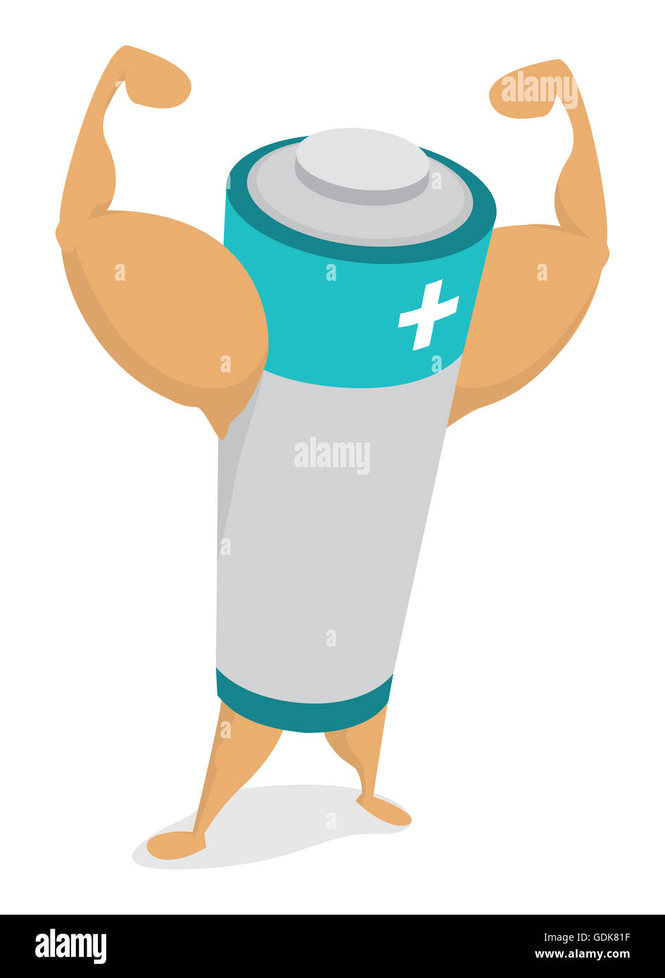 Cartoon illustration d'une batterie d'énergie montrant outre de son pouvoir Banque D'Images