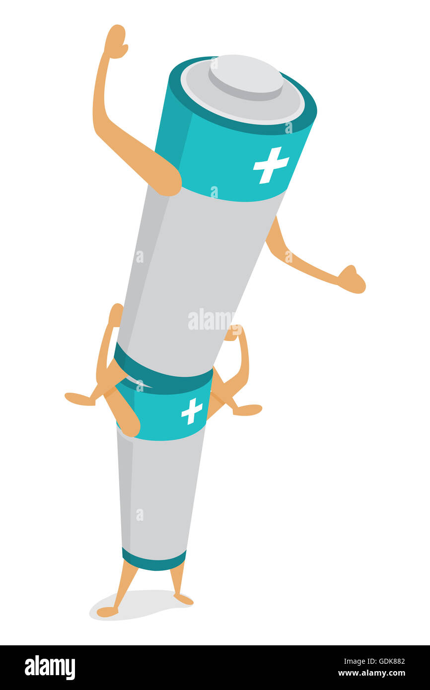 Cartoon illustration d'un transport d'une autre batterie comme un travail d'équipe Banque D'Images