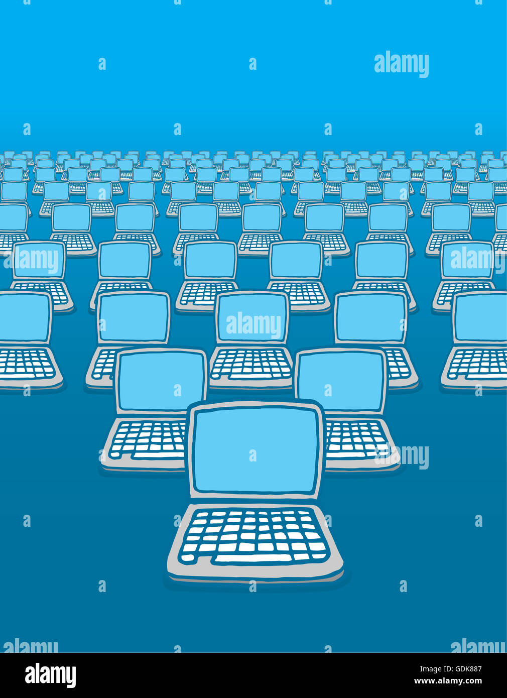 Cartoon illustration de beaucoup d'ordinateurs connectés à internet Banque D'Images