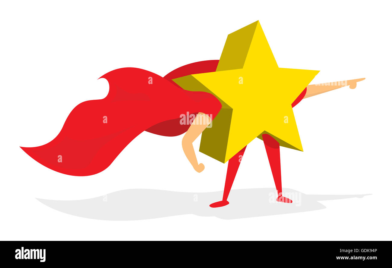Cartoon illustration de shiny gold star super héros sauver la journée Banque D'Images