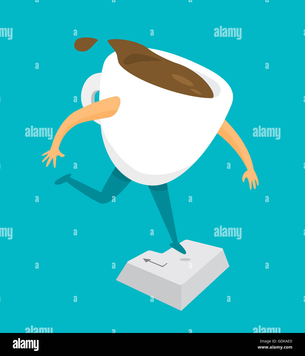 Cartoon illustration de tasse de café en appuyant sur Entrée ou Retour Banque D'Images