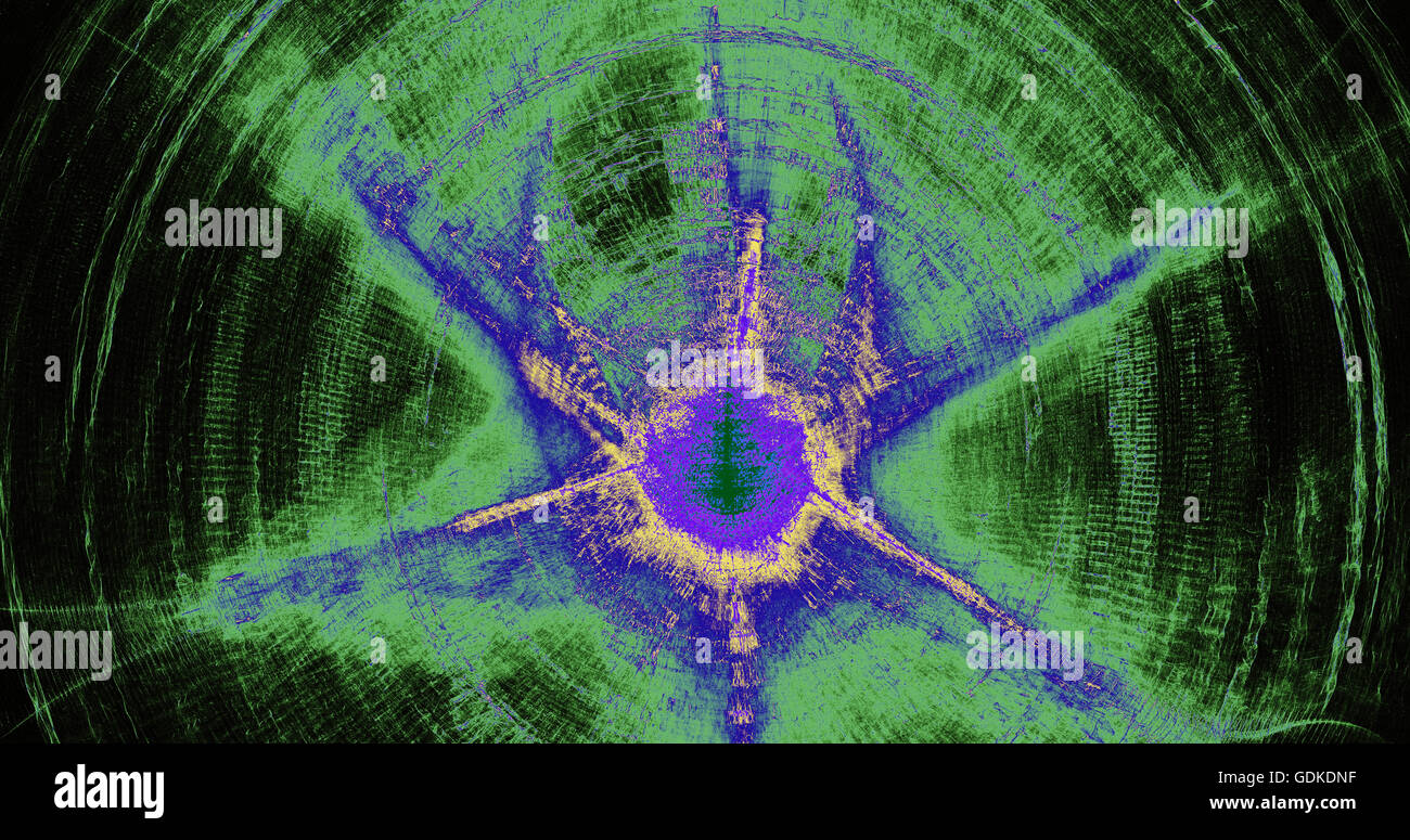 Abstract Pattern en Vert Jaune Violet Bleu Particules courbes lignes sur fond sombre Banque D'Images