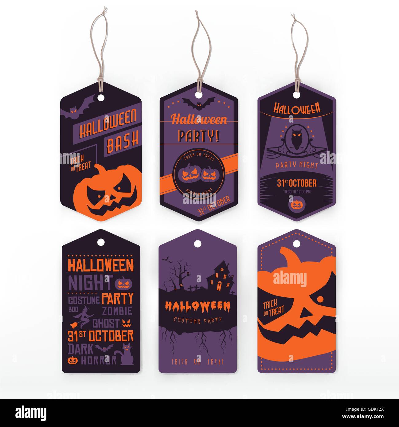 Grunge vintage Halloween des étiquettes et des invitations avec des chaînes. Illustration de Vecteur