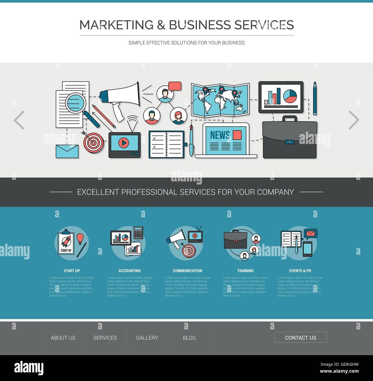Marketing et communication web template, la publicité et l'amélioration d'entreprise concept Illustration de Vecteur