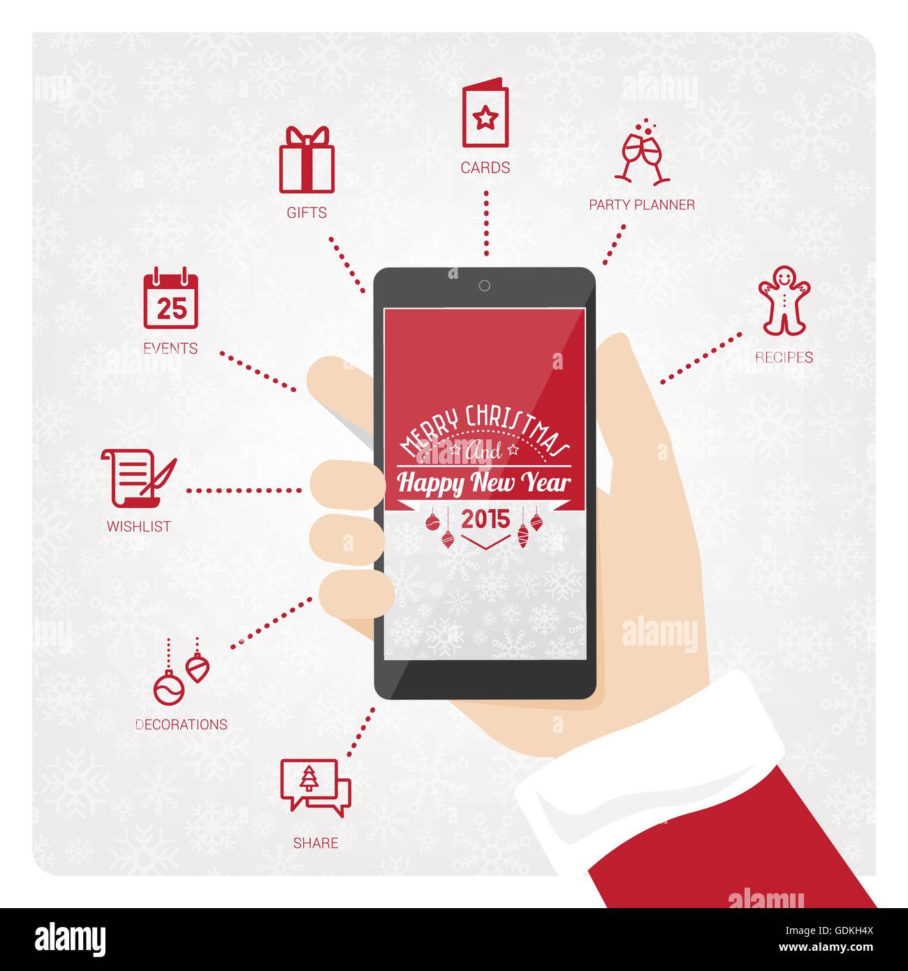 Santa Claus Noël téléphone mobile avec icons set Illustration de Vecteur
