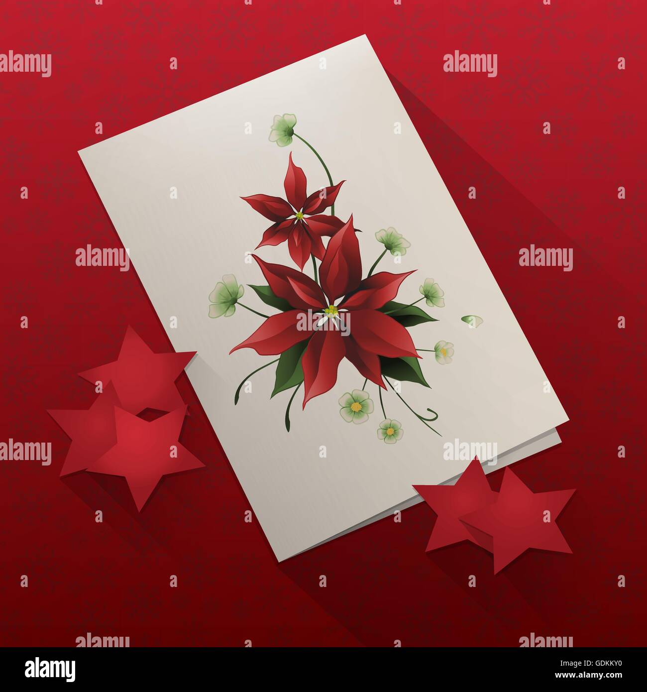 Carte de Noël vecteur rouge sur fond texture flocons de papier avec étoile Illustration de Vecteur
