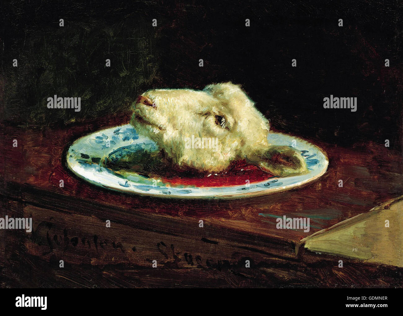 Viggo Johansen - tête de l'agneau sur une plaque Banque D'Images