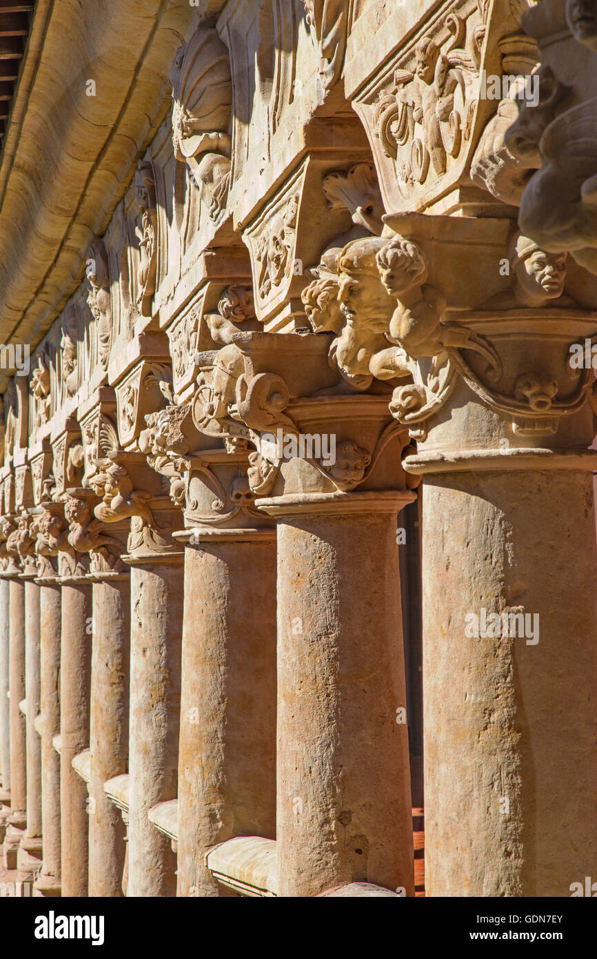 Salamanque, Espagne, Avril - 18, 2016 : Le détail des colonnes dans l'atrium du Convento de Las Dueñas. Banque D'Images