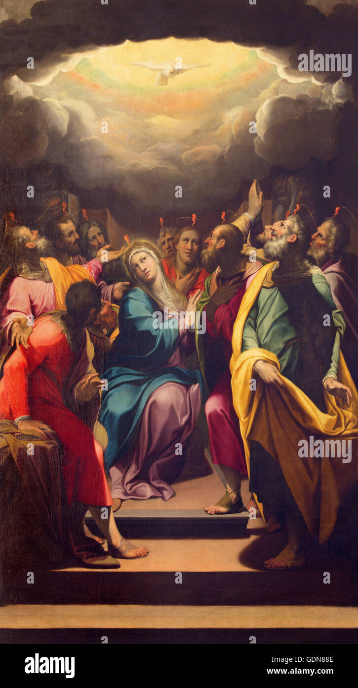 CREMONA, ITALIE - 25 MAI 2016 : la peinture de la Pentecôte dans la Cathédrale par G. B. Trotti surnommé Malosso (1555 - 1612). Banque D'Images