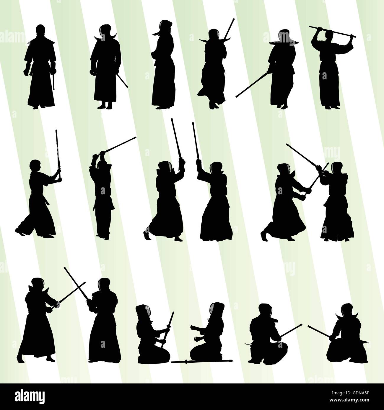 Épée de Kendo japonais actifs combattants arts martiaux sport Silhouettes vecteur Illustration de Vecteur