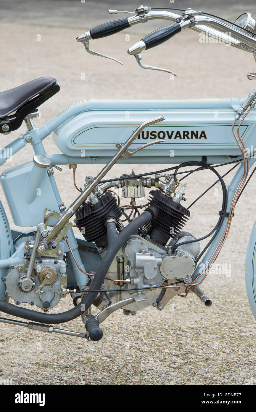 1917 moto Husqvarna à Malle, le kilomètre de course. Londres Banque D'Images