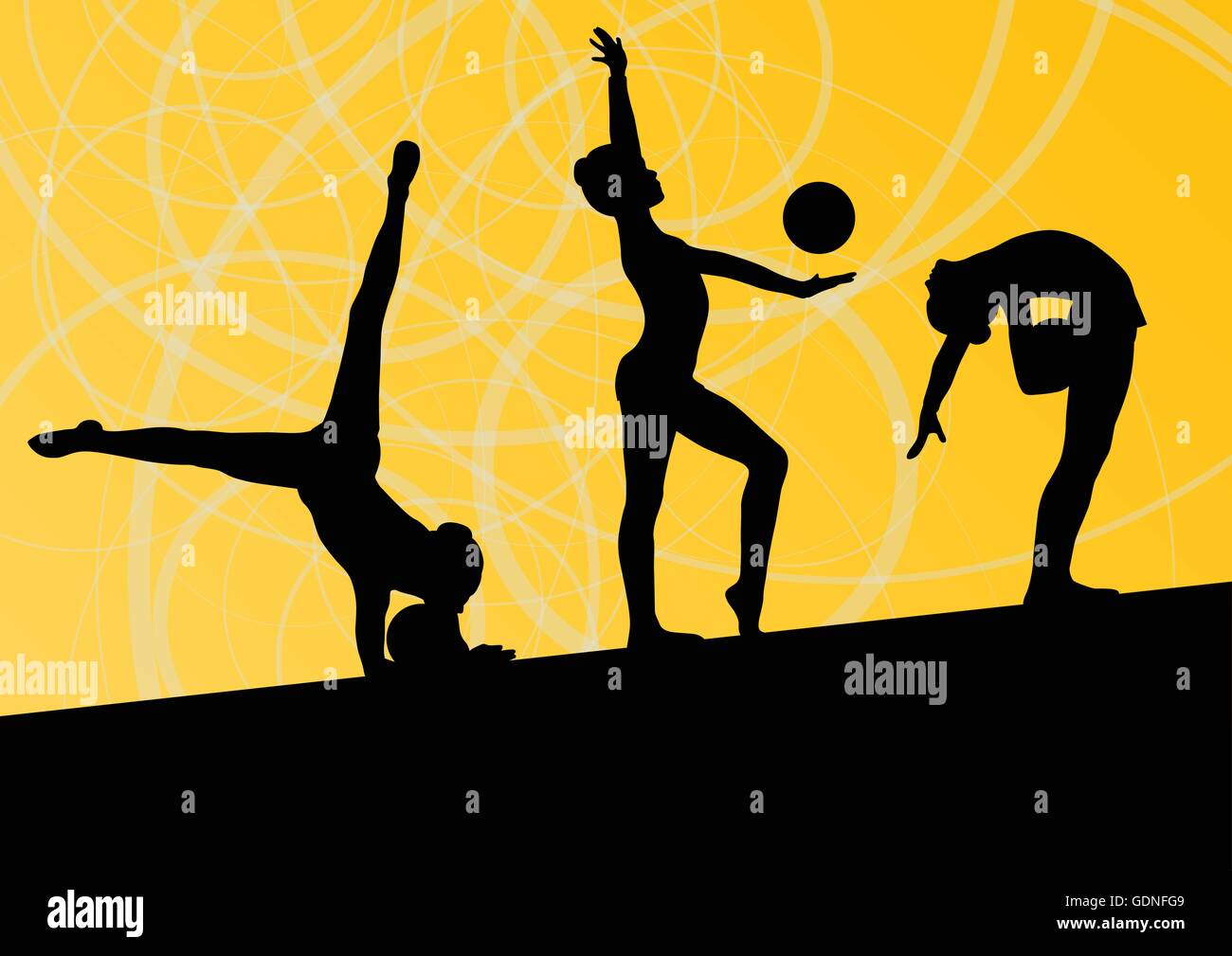 Les jeunes filles Active sport gymnastique gymnastes silhouettes avec ball abstract background vector illustration Illustration de Vecteur