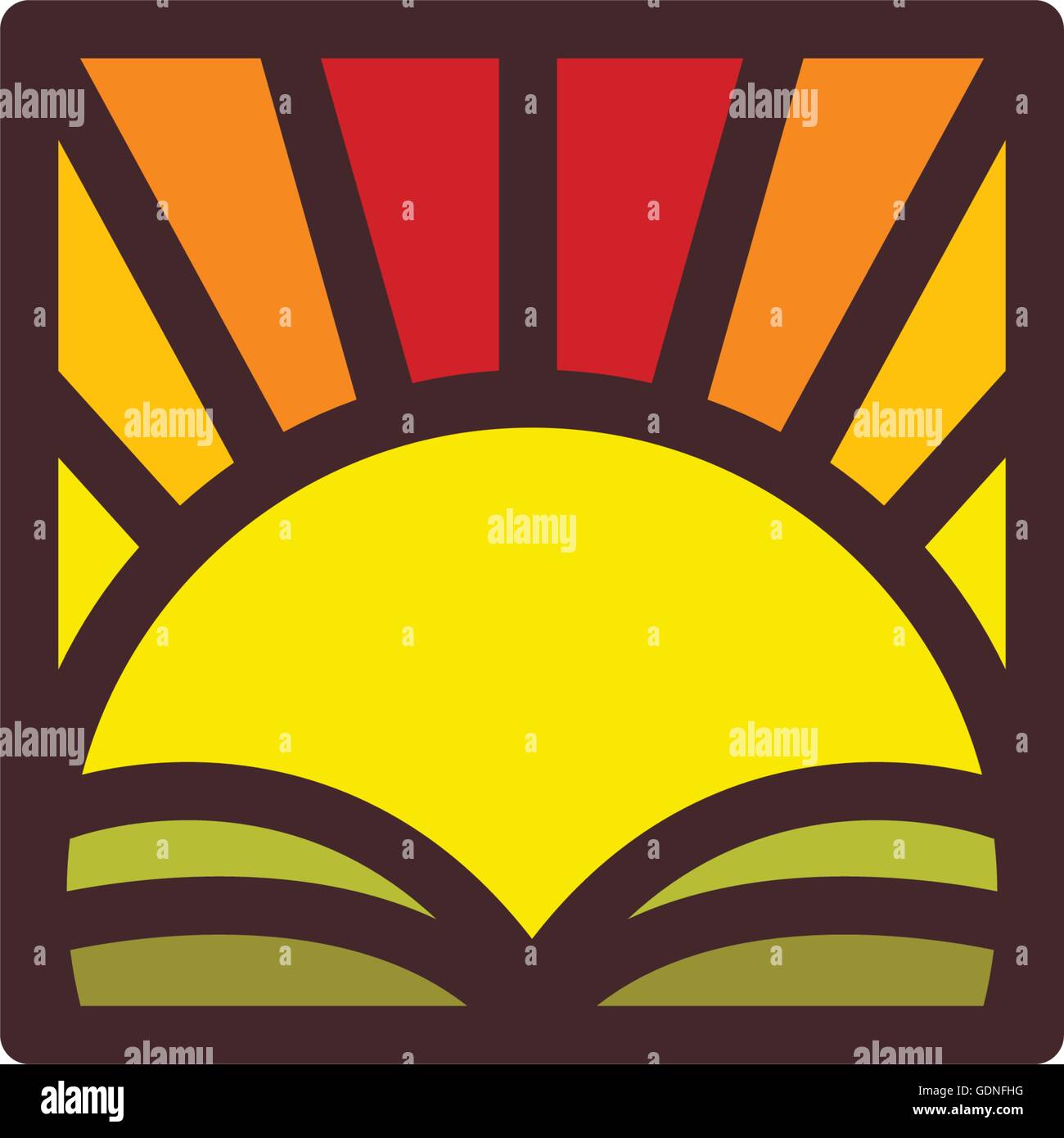 Résumé isolé lever du soleil, coucher du soleil logo Vector. Soleil et illustration sur le terrain. Illustration de Vecteur