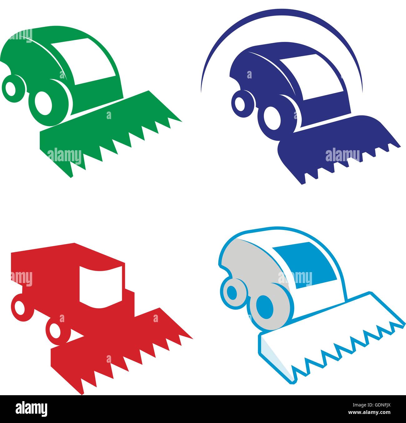 Moissonneuse-batteuse colorés isolé logo vector set. Matériel agricole logotypes. Illustration de Vecteur